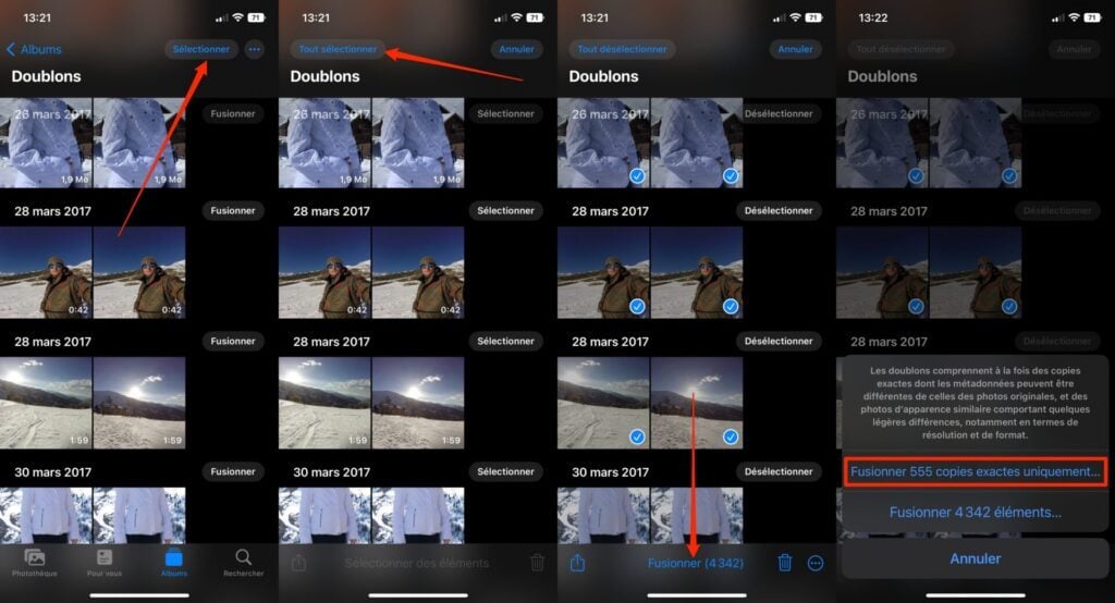 iOS 16 fusionner les doublons photos