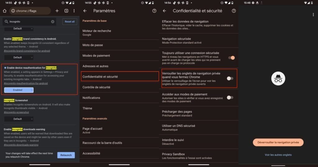 Chrome verrouillage incognito android