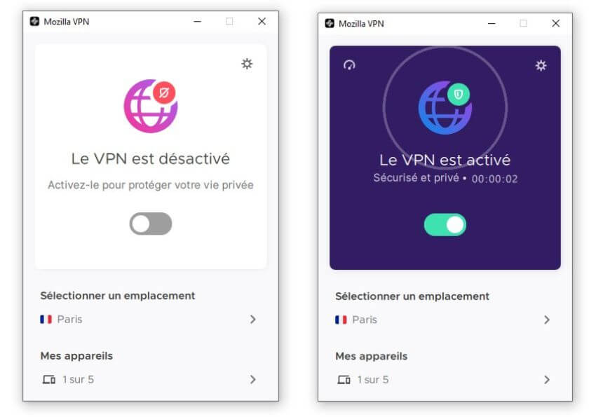 Interface Mozilla VPN