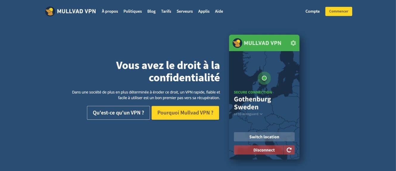 Page officielle Mullvad VPN