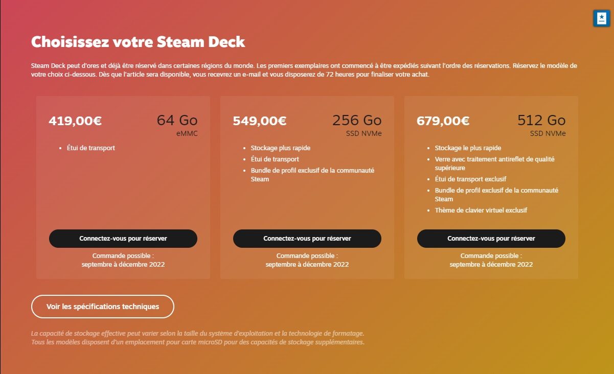 Reservation Steam Deck