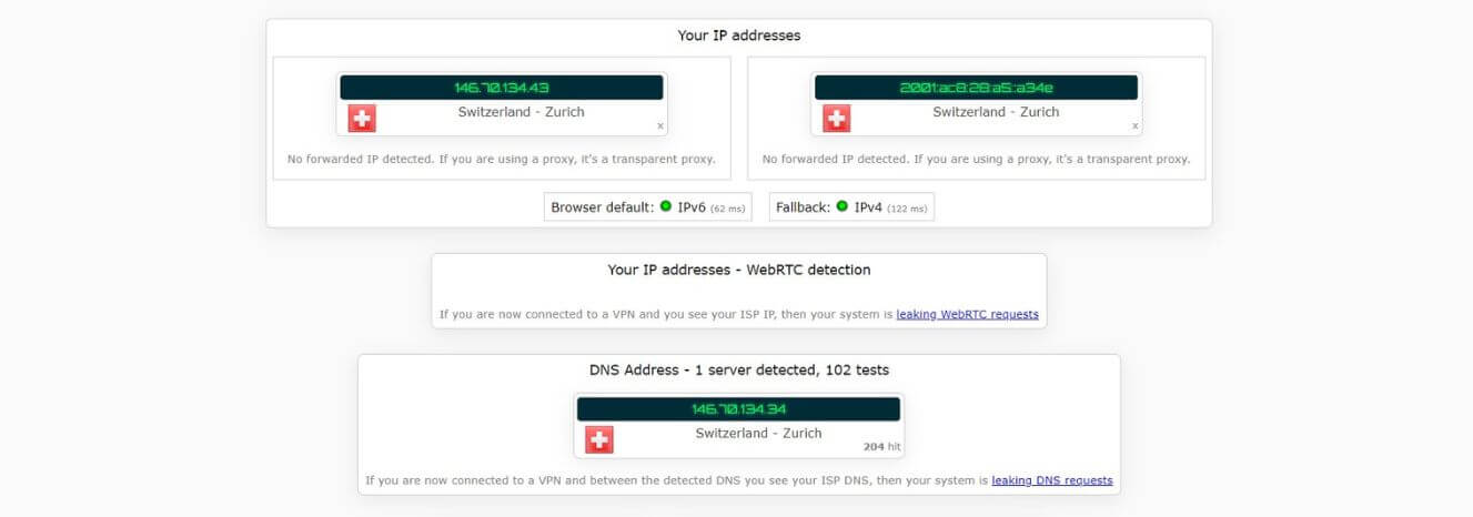 Test d'adresse IP avec Mozilla VPN en Suisse