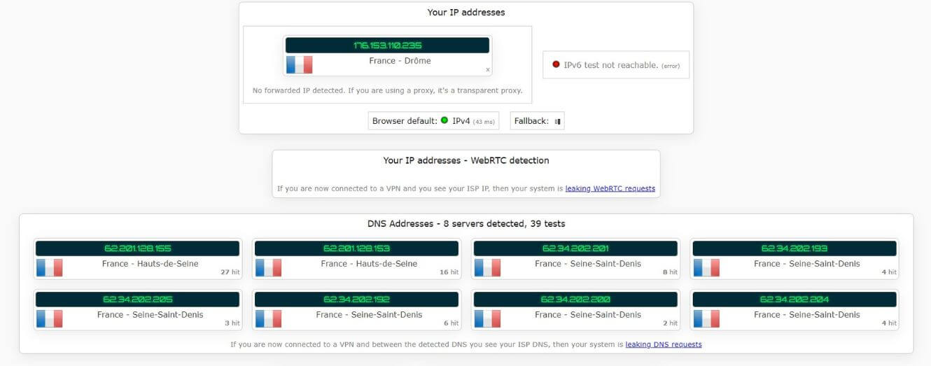 Test d'adresse IP sans Urban VPN