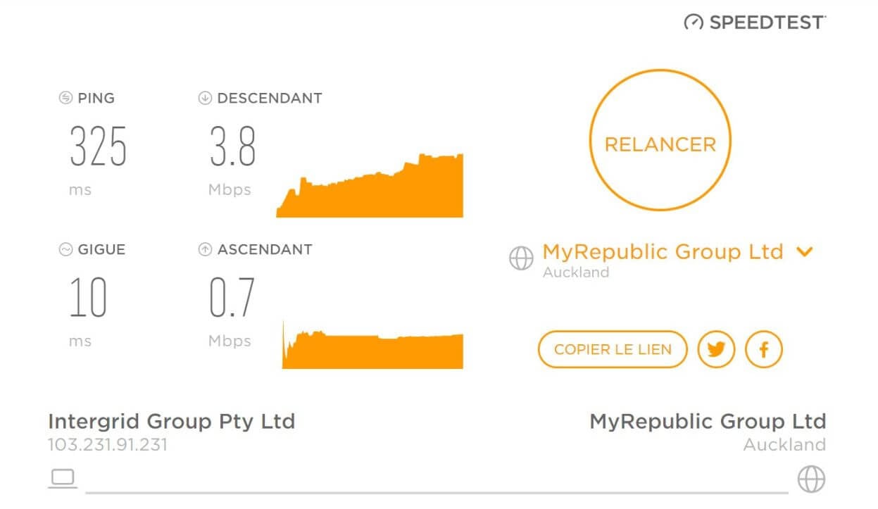 Test de connexion avec Mozilla VPN en Nouvelle Zélande