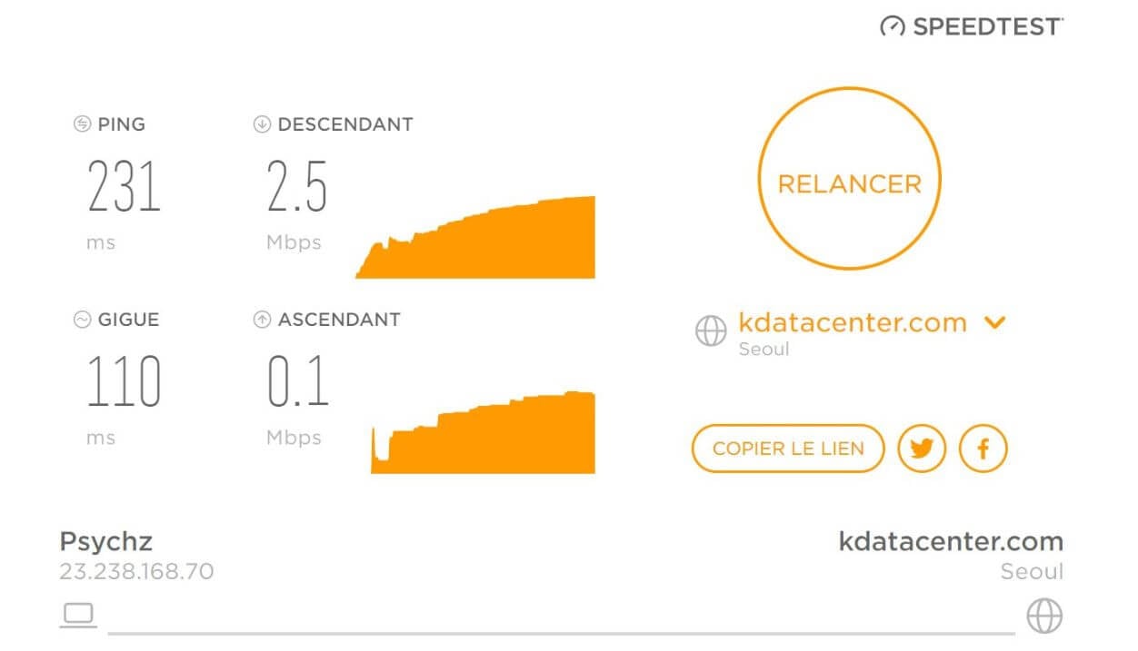 Test de connexion avec Urban VPN en Corée