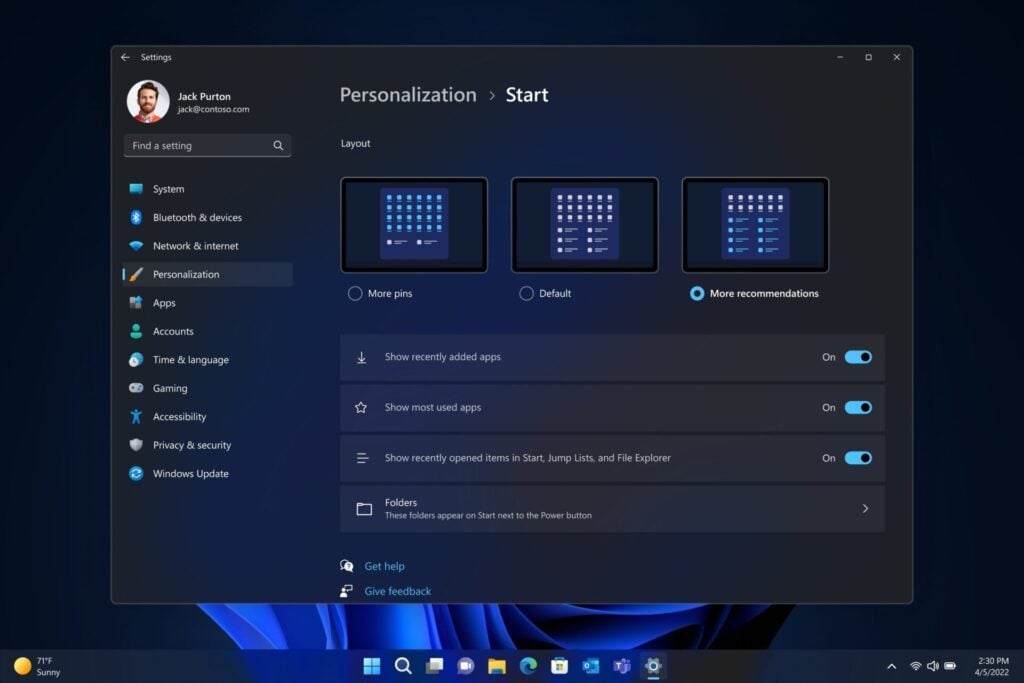 windows 22H2 personnalisation menu Démarrer