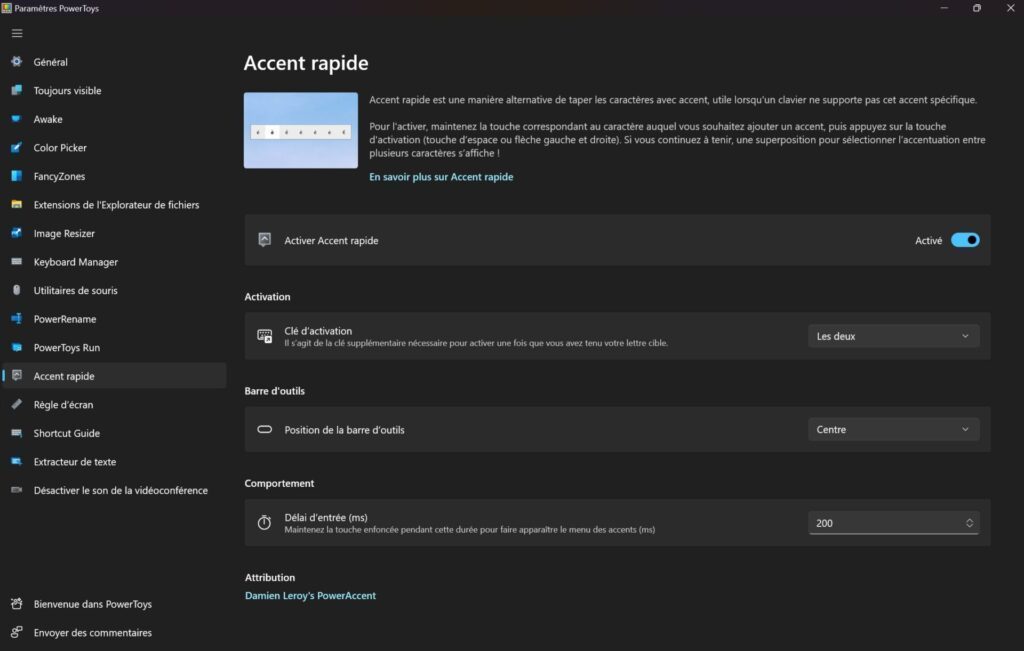 Microsoft PowerToys accent rapide