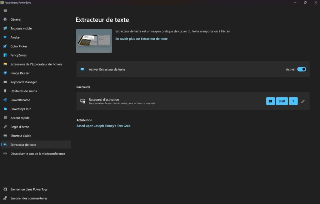 Microsoft PowerToys extracteur de texte