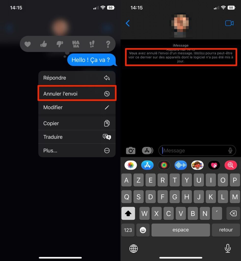 iOS 16 annuler l'envoi d'un message