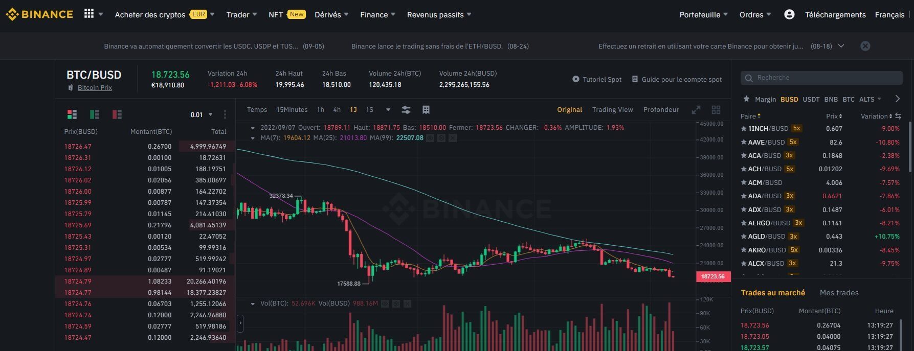 interface de trading binance