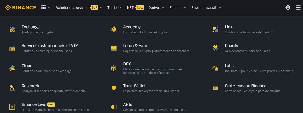 la plateforme web de binance