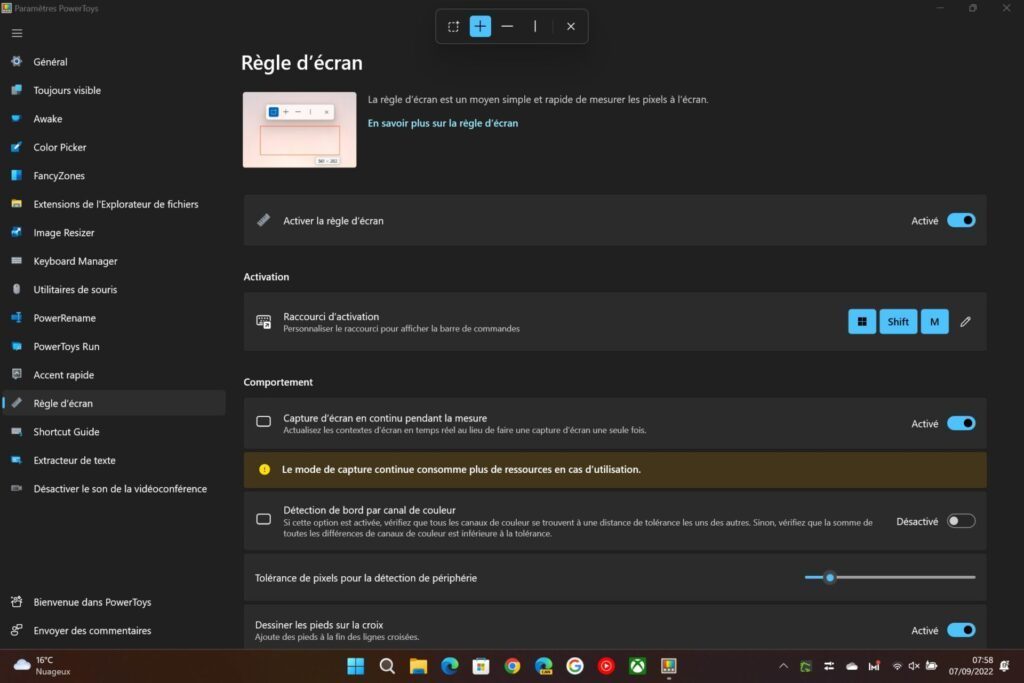 Microsoft PowerToys règle d'écran