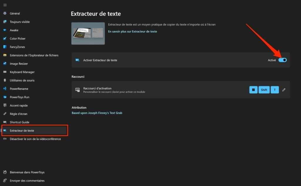 PowerToys extracteur de texte