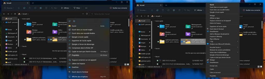Windows 11 menu contextuel