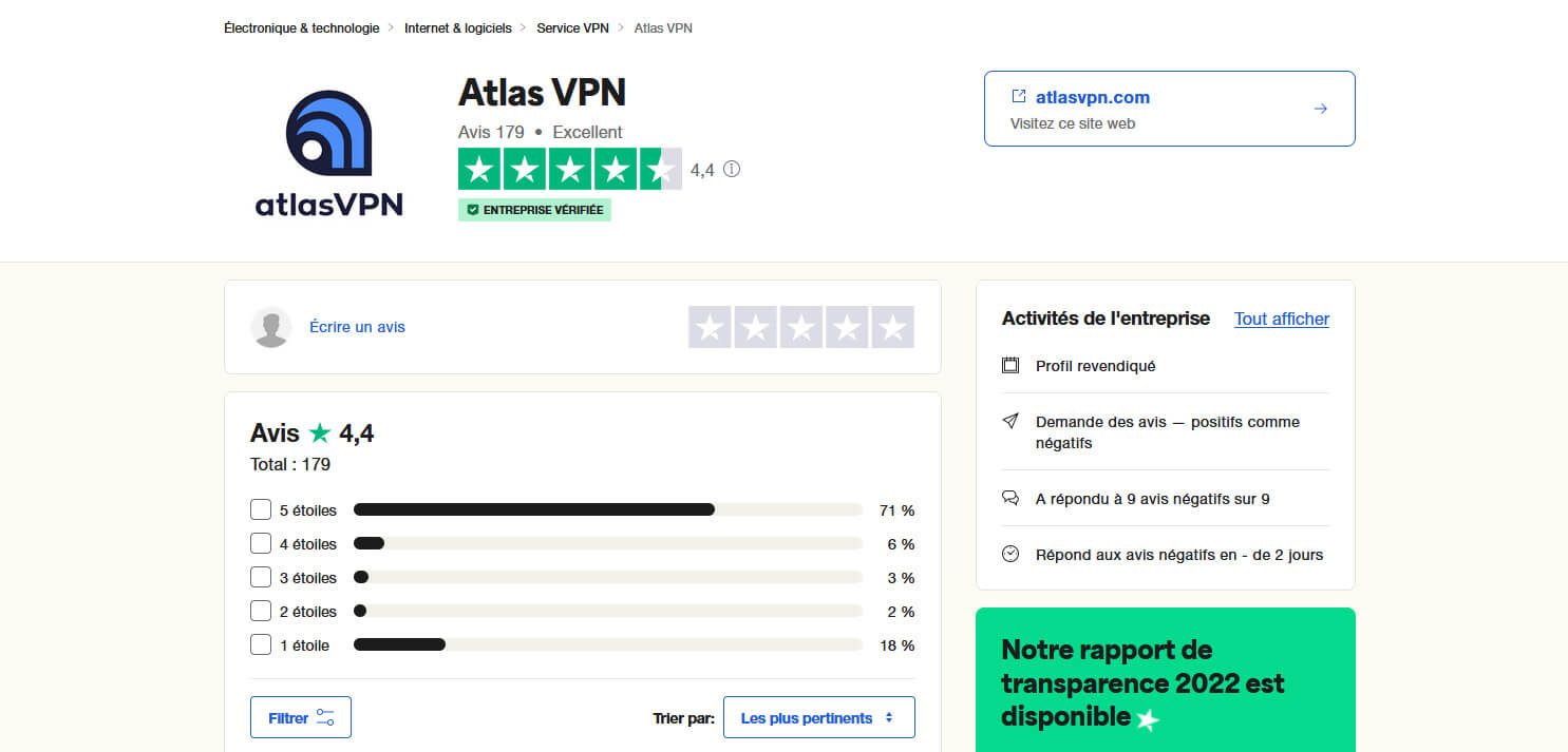 Avis Atlas VPN TrustPilot
