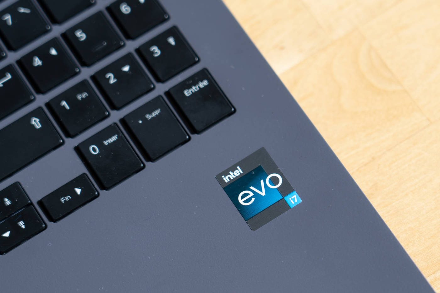 La présence de l'autocollant "EVO" est non seulement signe du processeur Intel Core (ici un Core i7-1260p), mais aussi du Thunderbolt et du Wi-Fi 6E. © Adrian BRANCO / 01net.com