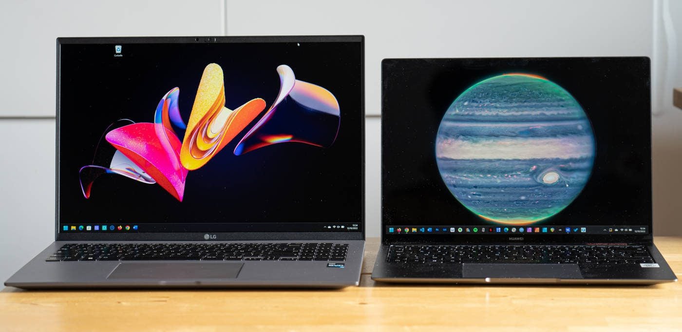 Par rapport à l'écran du Huawei Matebook X Pro 2020, ce LG Gram 16 2022 offre une bien plus grande surface de lecture, alors qu'il pèse 200 g de moins ! © Adrian BRANCO / 01net.com