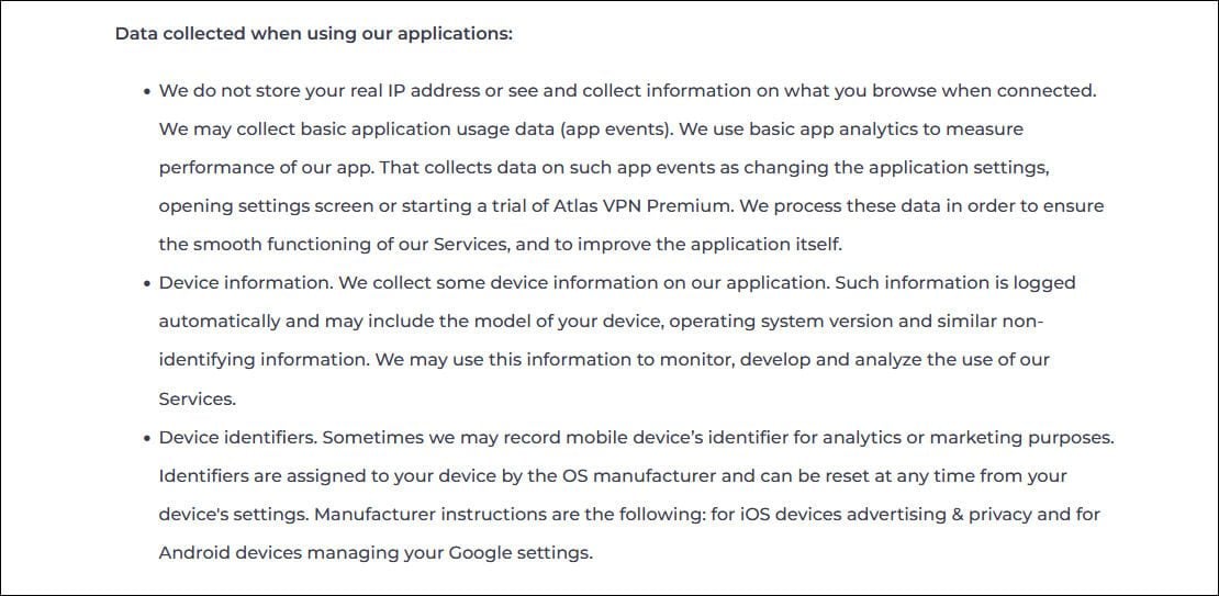 Politique confidentialité Atlas VPN