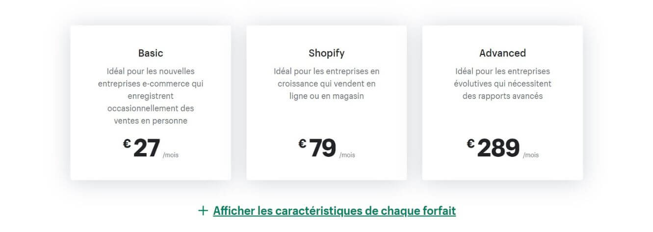 Tarifs Shopify