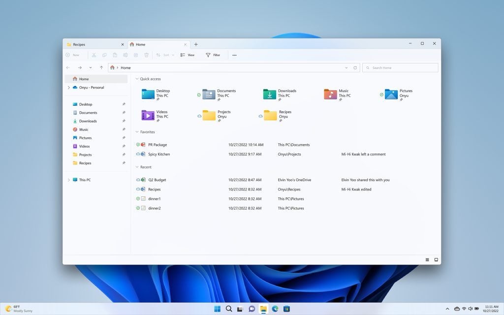 Windows 11 onglets explorateur de fichiers