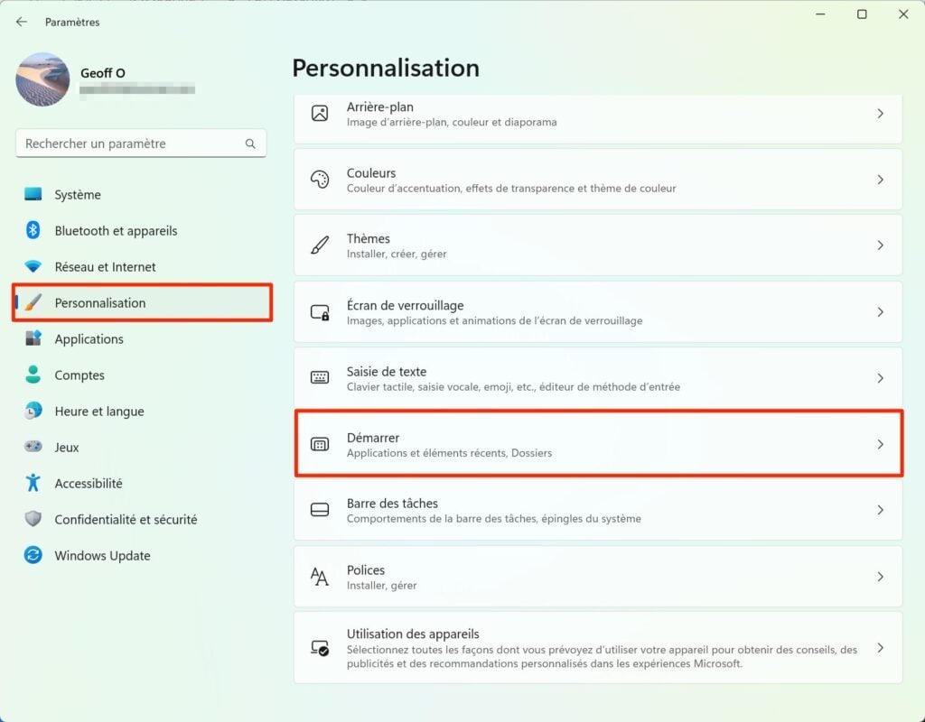 Windows 11 recommandations Menu Démarrer