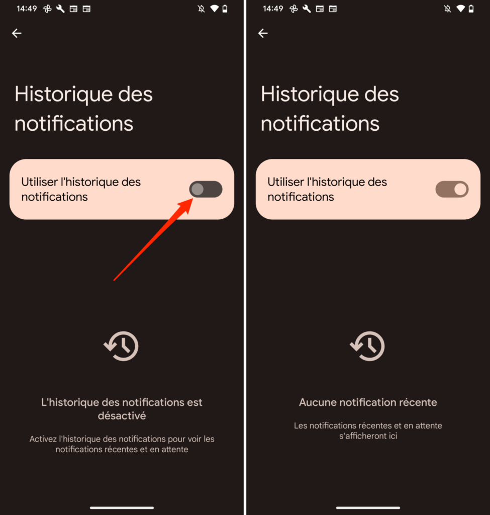 Android historique notifications