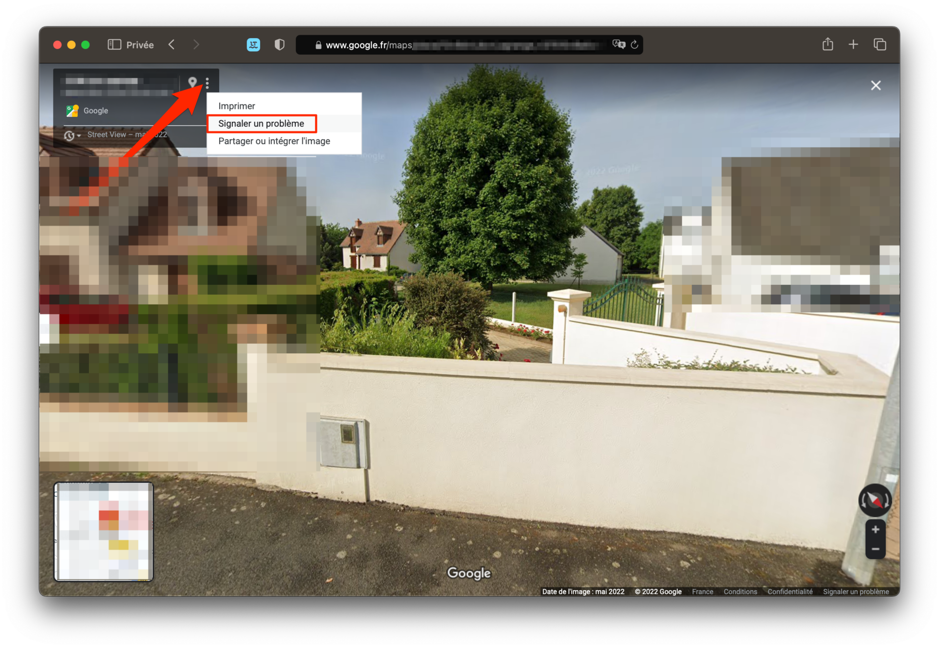 cacher sa maison dans Street View 