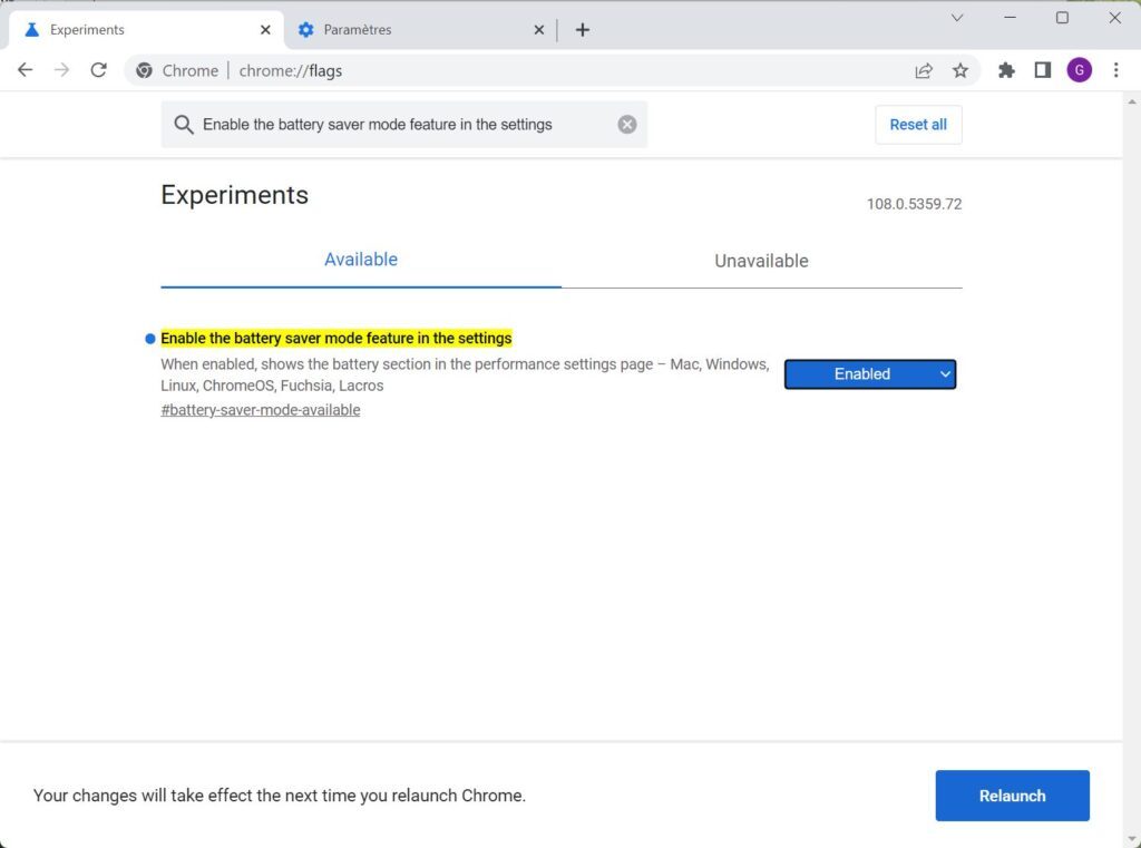Google Chrome activer le mode économie d’énergie caché 