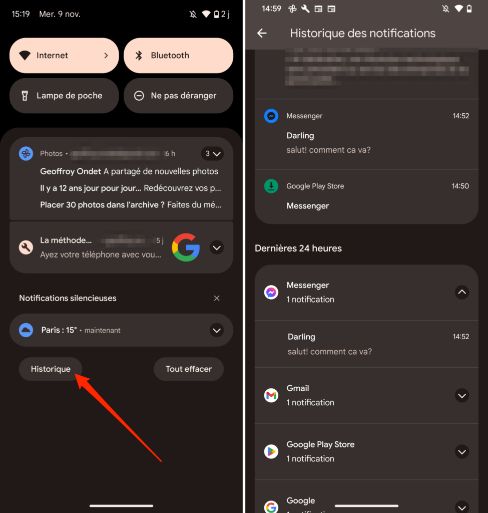 Android historique notifications