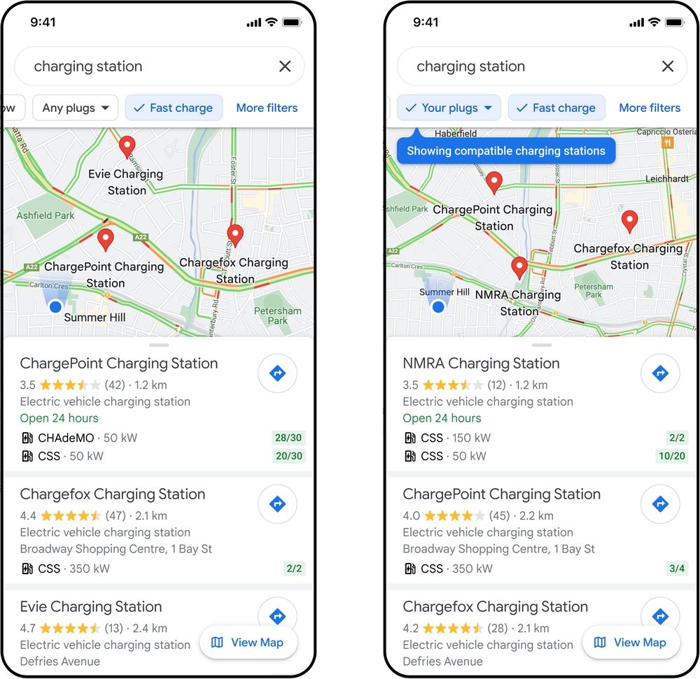 Google Maps recherche stations de recharge