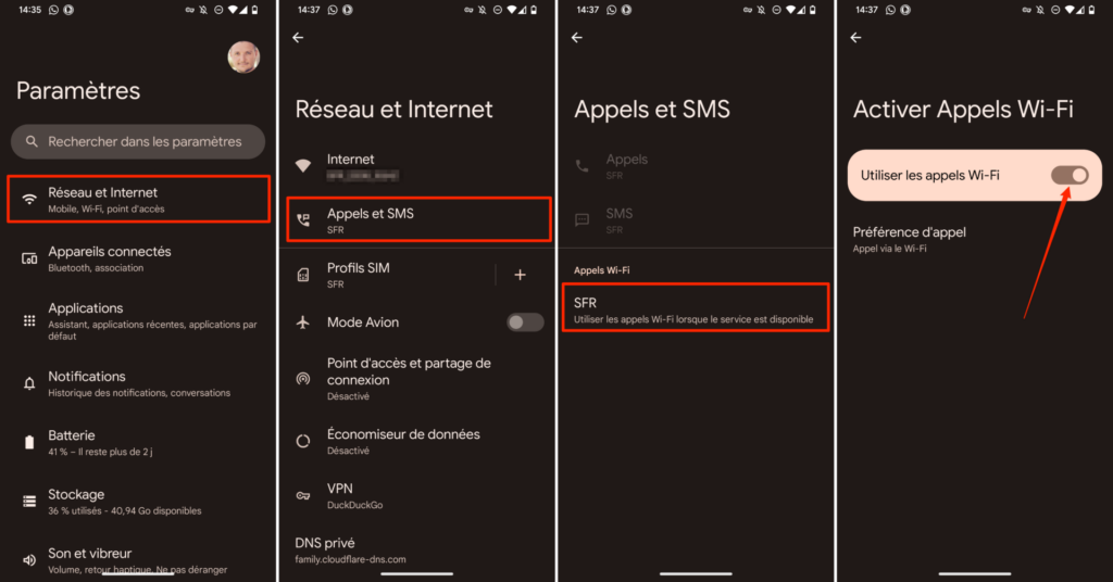 Activer les appels Wi-Fi