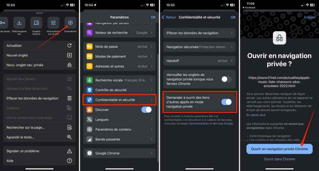 Chrome 108 iOS navigation privée