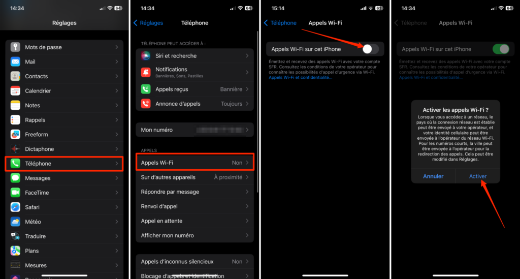 Activer les appels Wi-Fi