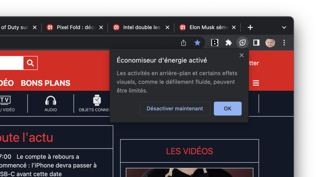 Chrome 108 économiseur d'énergie