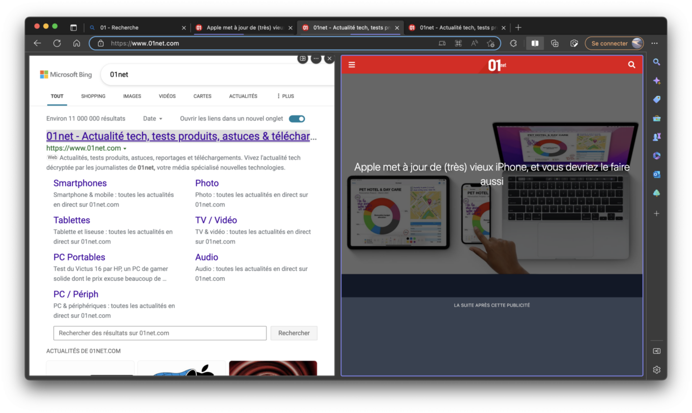 Microsoft Edge Split Screen