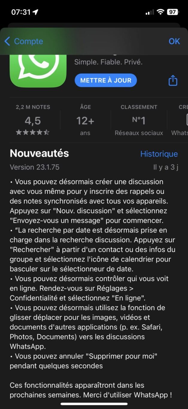 WhatsApp message à soi-même