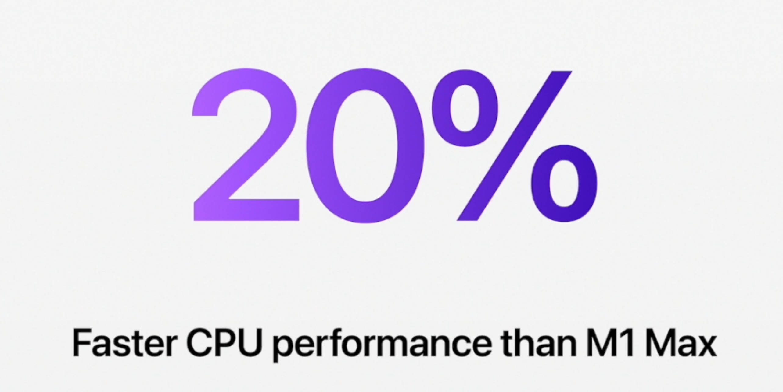 Comme le M2 Max par rapport au M1 Max, un éventuel M2 Ultra devrait apporter jusqu’à 20% de performances CPU en plus par rapport à un M1 Ultra. Le GPU, lui, pourrait promettre jusqu’à 30% de performances en plus si on prend le même référentiel. © Apple
