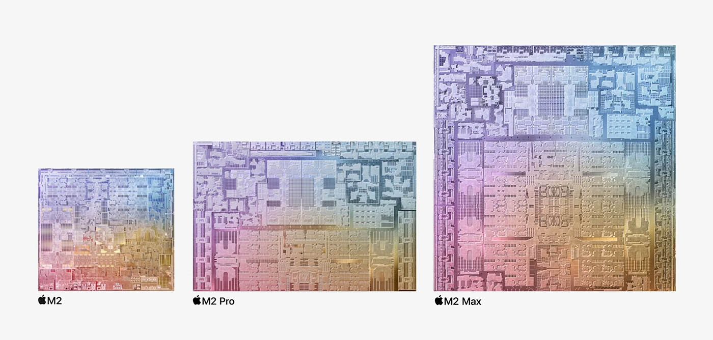 La famille complète des puces Apple Silicon M2.