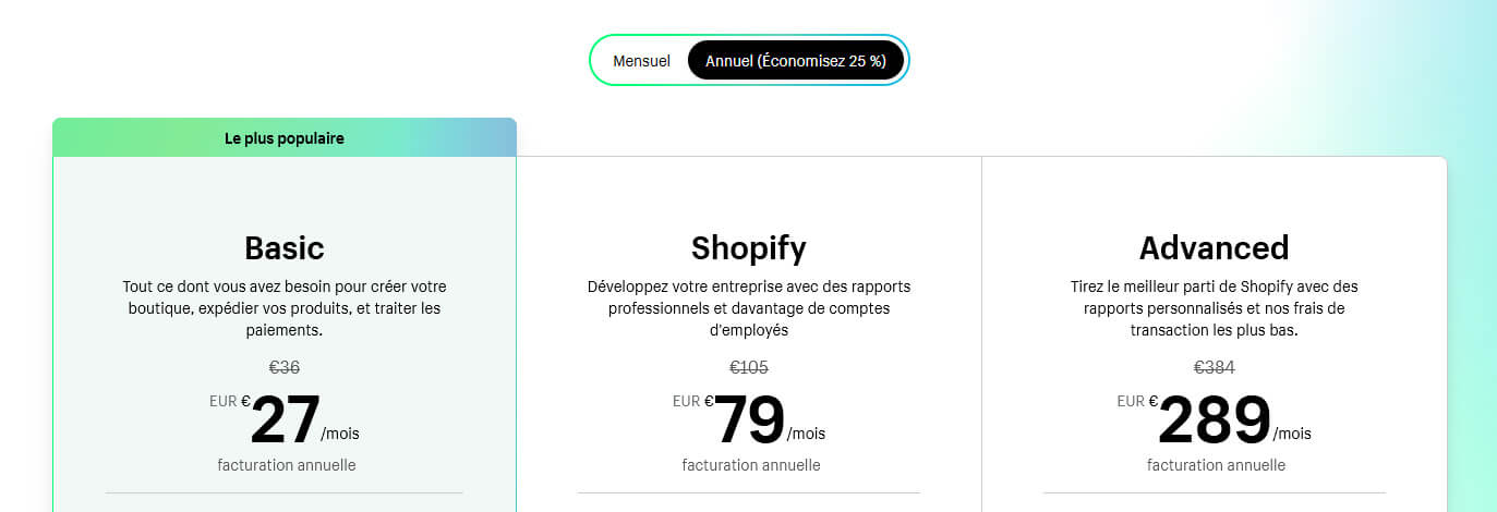 Prix offres Shopify