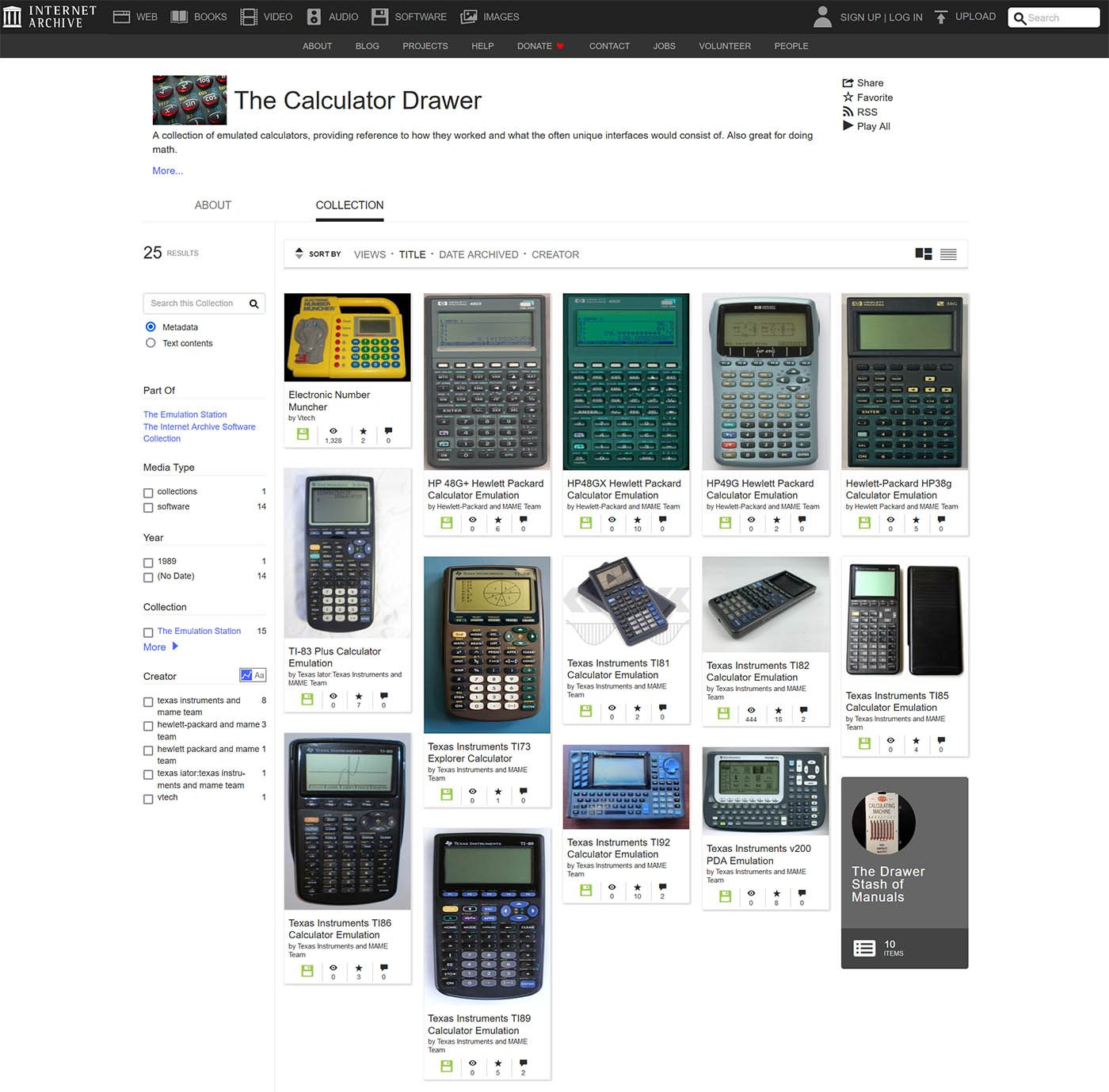 Toutes les calculatrices émulées par MAME sur Internet Archive au 31 février 2023.