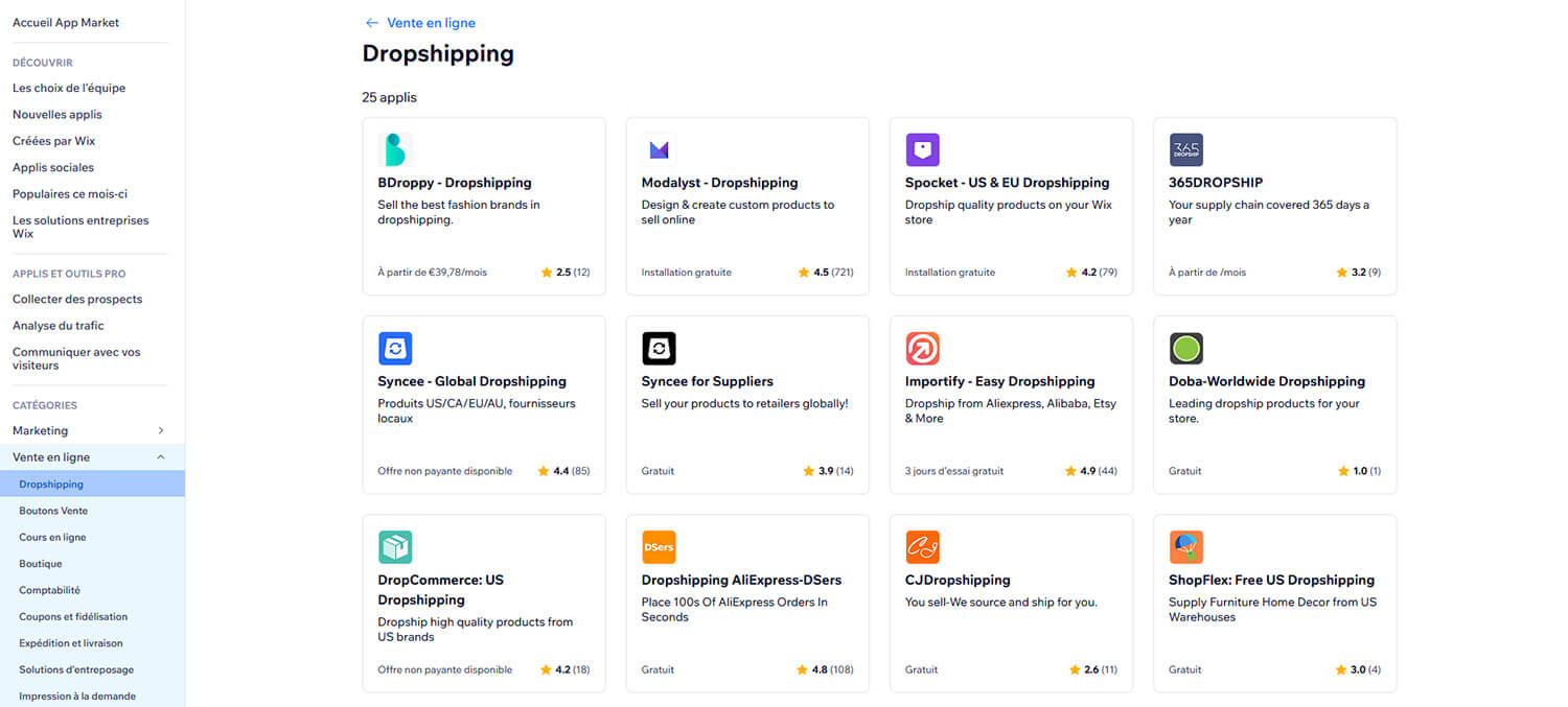 Applications Dropshipping Wix