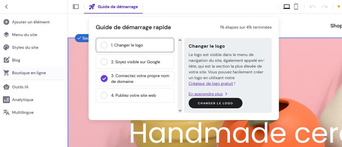 Guide démarrage Hostinger Créateur site web