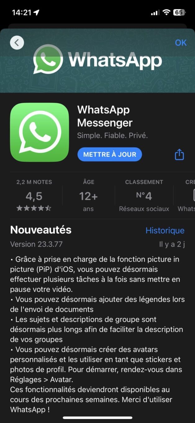 WhatsApp PiP iOS