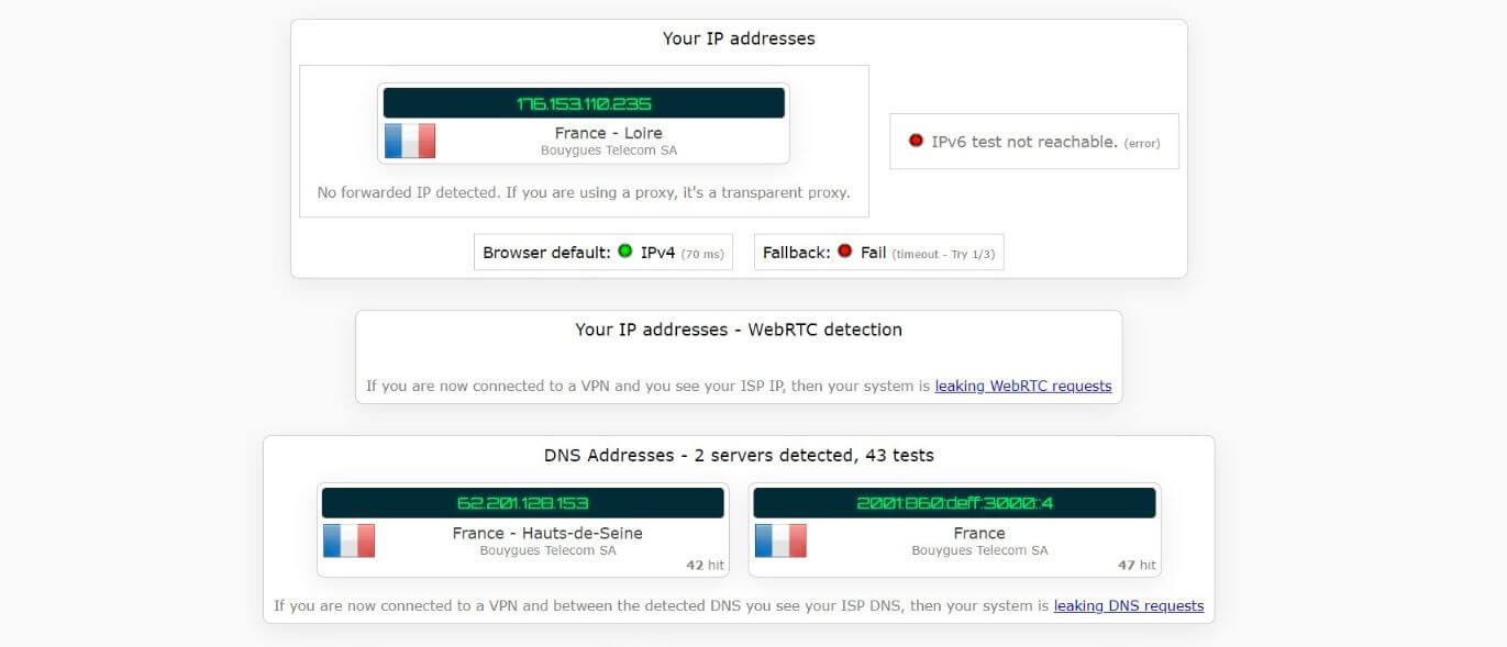 Test d'adresse IP sans Norton Secure VPN