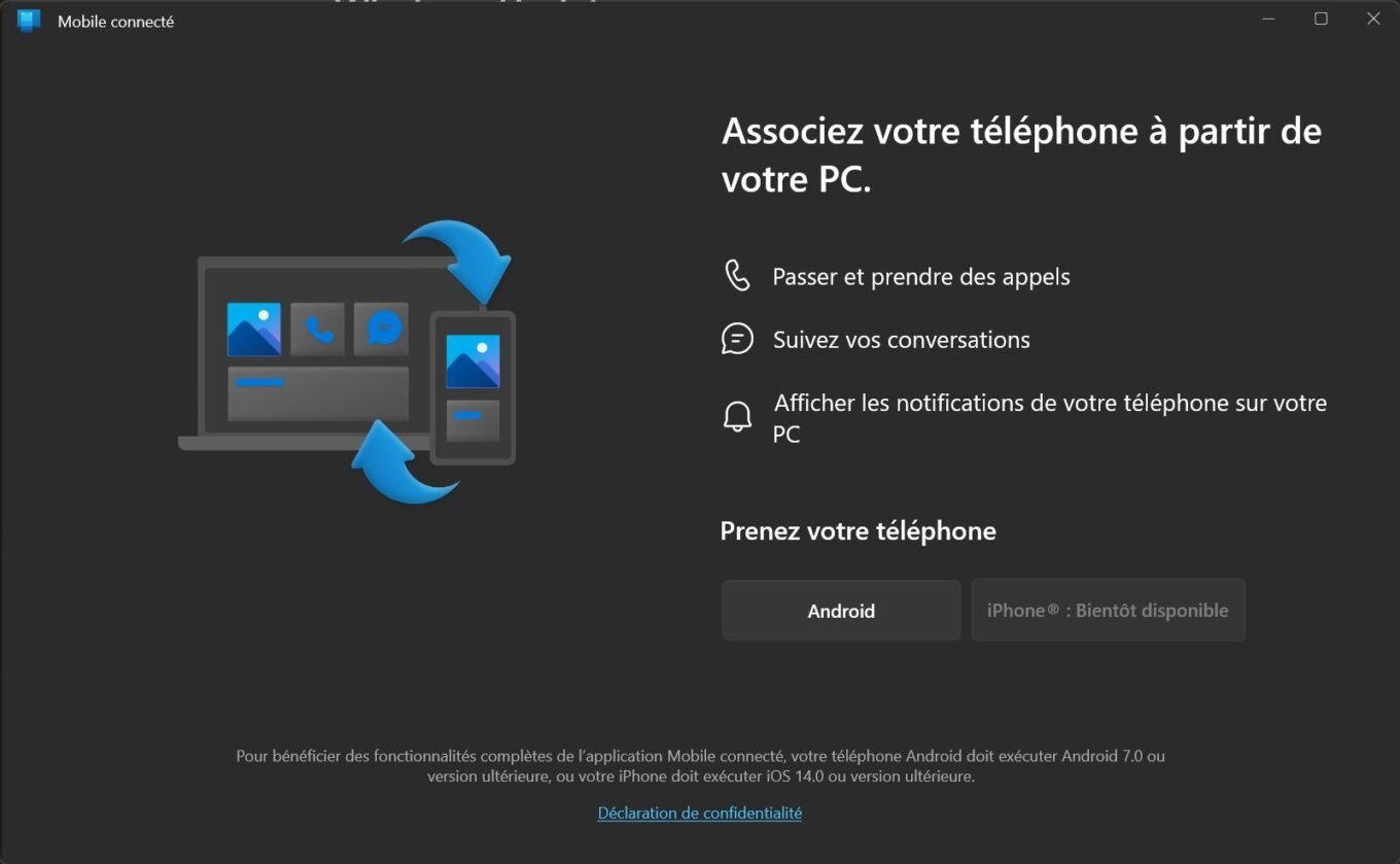 Mobile Connecté Windows 11 iPhone