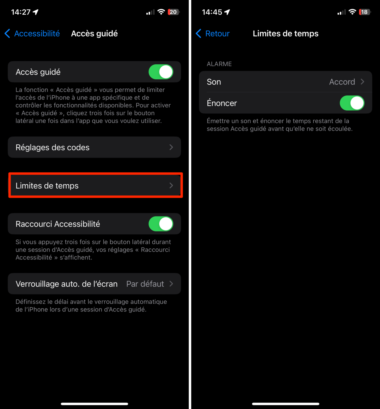 iOS iPhone Accès guidé