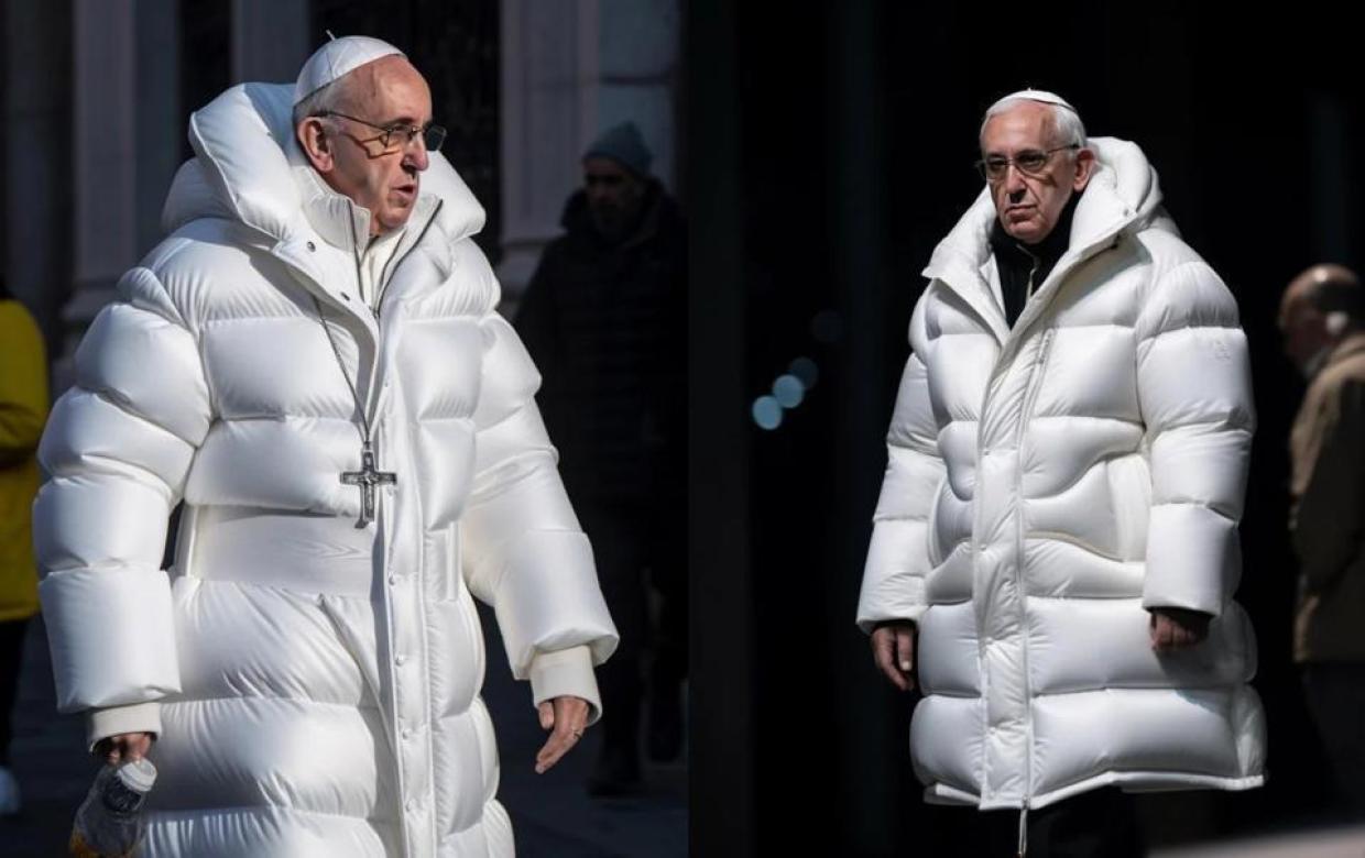 Sur ces clichés, le souverain pontife a certes "le swag". Mais ces images sont totalement fausses : ce sont des synthégraphies.