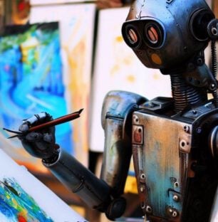 Bing Image Creator a robot painting art