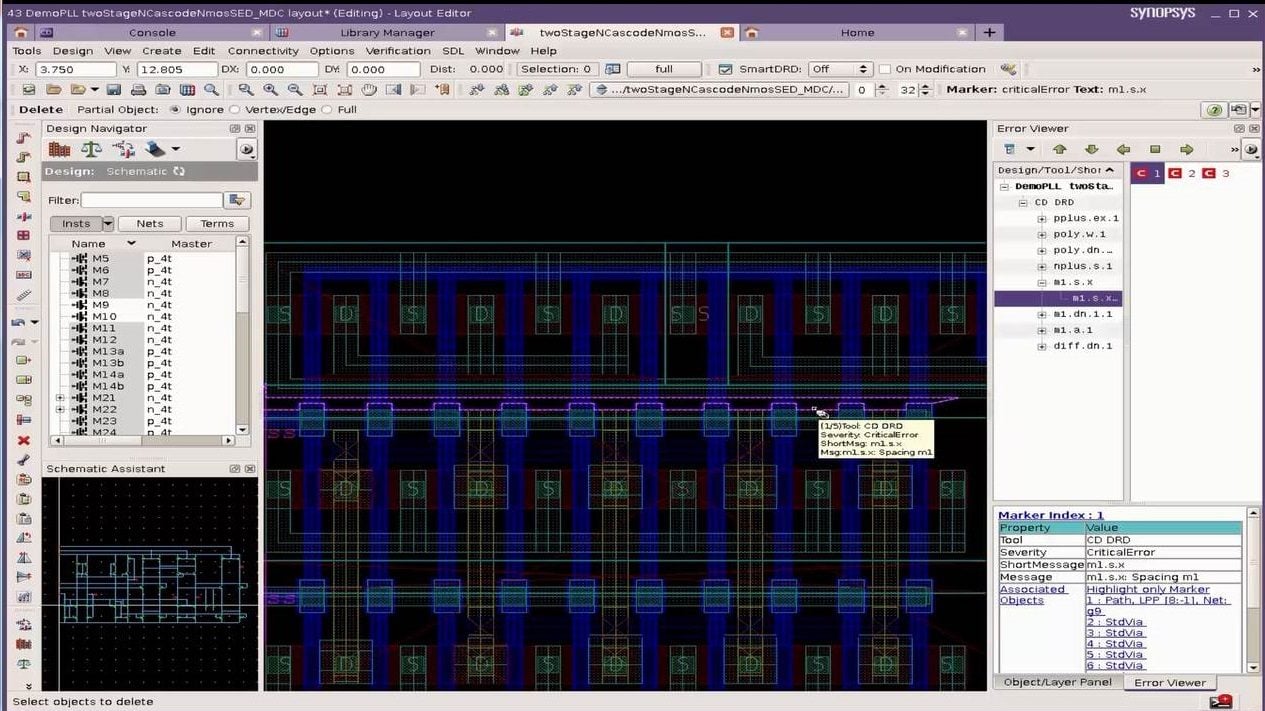 Capture d'écran d'un des outils logiciels de Synopsys, le leader mondial des EDA.