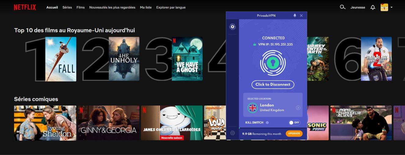 Netflix UK avec PrivadoVPN